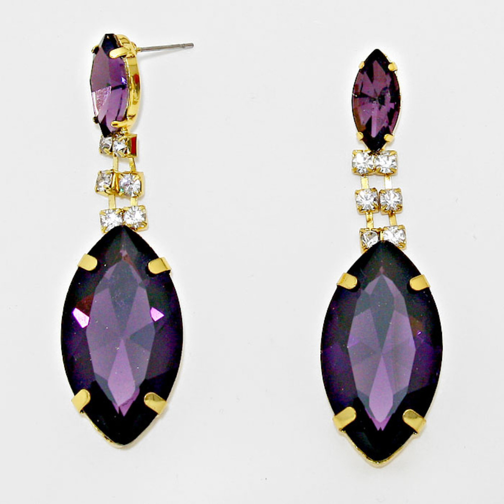 Marquise Rhinestone Drop Costume Earrings Purple